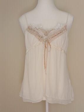 Bebe Vintage Layered Silk Camisole Winter White Size Large